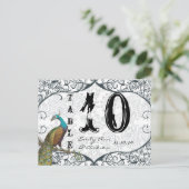 Navy Whimsical Peacock Love Bird Table Number Briefkaart (Staand voorkant)