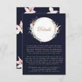 Navy Whimsical Wreath Bohemian Wedding Enclosure RSVP Kaartje (Voorkant / Achterkant)