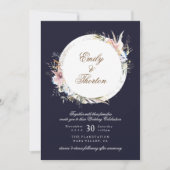 Navy Whimsical Wreath Bohemian Wedding Invitation Kaart (Voorkant)