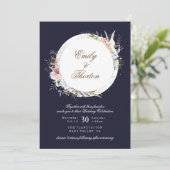Navy Whimsical Wreath Bohemian Wedding Invitation Kaart (Staand voorkant)