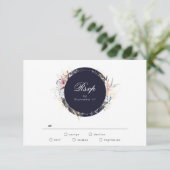 Navy Whimsical Wreath Bohemian Wedding RSVP-kaart RSVP Kaartje (Staand voorkant)
