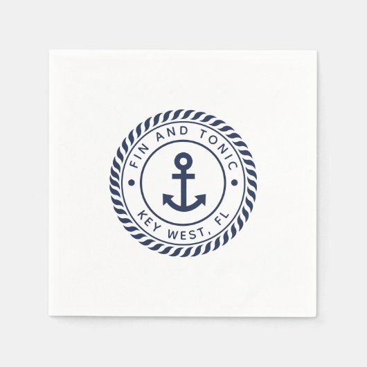 Navy & White Anchor Logo Bootnaam Servet (Voorkant)