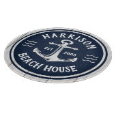 Navy White Anchor Nautical Family Name Beach House Snijplank (Hoek)