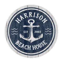 Navy White Anchor Nautical Family Name Beach House Snijplank