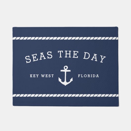 Navy & White Anchor Personalized Boat Name Deurmat (Voorkant)