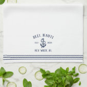 Navy & White Anchor Personalized Boat Name Theedoek (Gevouwen)