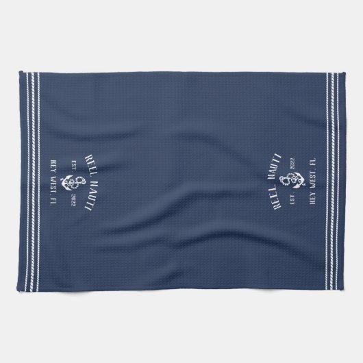 Navy & White Anchor Personalized Boat Name Theedoek (Horizontaal)