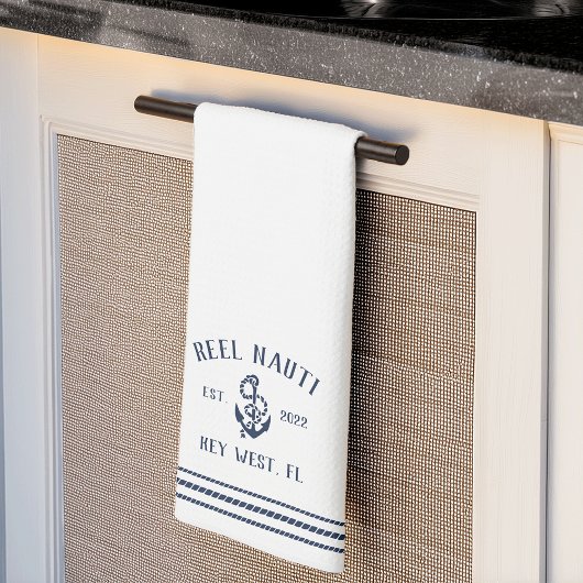 Navy & White Anchor Personalized Boat Name Theedoek