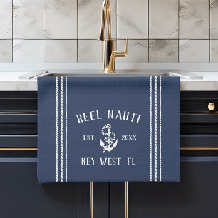 Navy & White Anchor Personalized Boat Name Theedoek