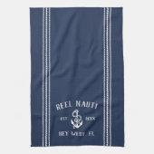 Navy & White Anchor Personalized Boat Name Theedoek (Verticaal)