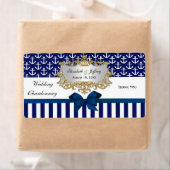 Navy White Anchor Stripe Navy Bow Party Wijnlabel Etiket (Insitu)