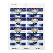 Navy White Anchor Stripe Navy Bow Party Wijnlabel Etiket (Full Sheet)
