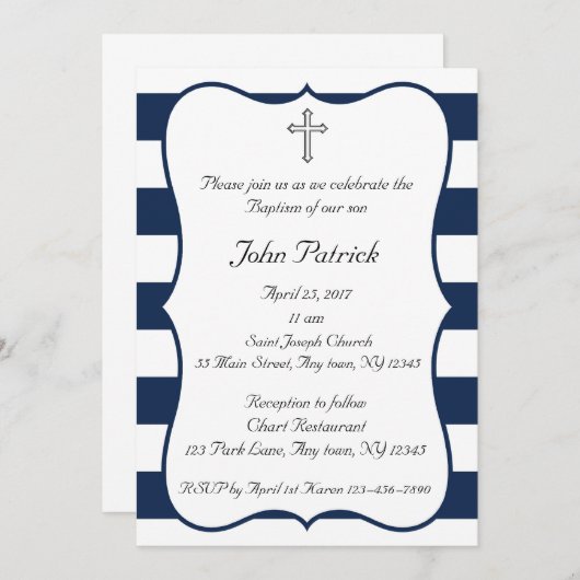 Navy & White Baptisme Kaart (Voorkant / Achterkant)