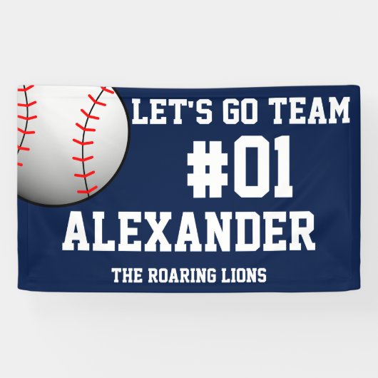 Navy White Baseball Team Spirit Spandoek (Horizontaal)