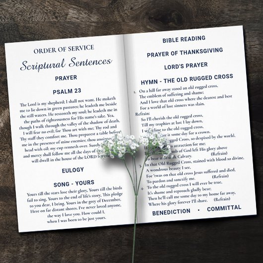 Navy & White Bi-fold Custom Photo Funeral Programm Flyer