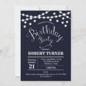 Navy White Birthday Party Invitation Kaart (Voorkant)