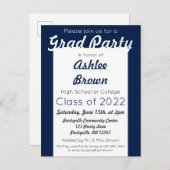 Navy White Bold Afstudeerder Party Afstuderen Uitnodiging Briefkaart (Voorkant / Achterkant)