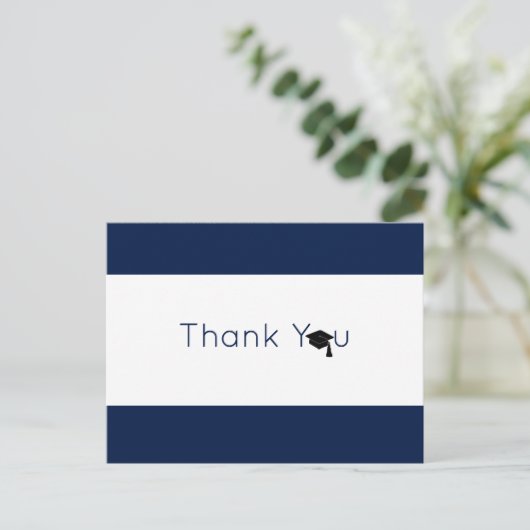 Navy White Bold Afstuderen Hartelijk dank Briefkaart (Staand voorkant)