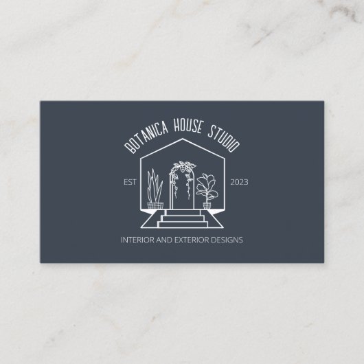 Navy White Botanic Huis Interieur Ontwerper Visitekaartje (Voorkant)