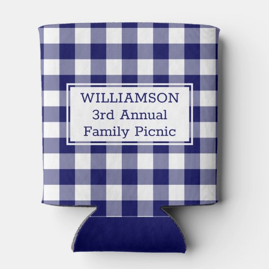 Navy White Buffalo Check Custom Name Family Picnic Blikjeskoeler (Achterkant)