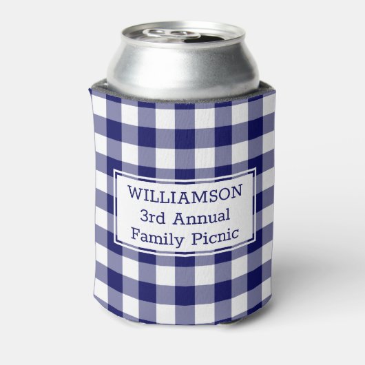 Navy White Buffalo Check Custom Name Family Picnic Blikjeskoeler (Blikje Achterkant)
