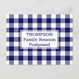 Navy White Buffalo Check Postponed Family Reunion Aankondigingskaart