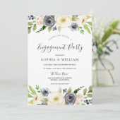 Navy & White Champagne Bloemeng engagementparty Kaart (Staand voorkant)