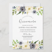 Navy & White Champagne Floral Quinceanera Party Kaart (Voorkant)