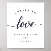 Navy & White Cheers to Love Wedding Sign Poster (Voorkant)