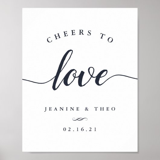 Navy & White Cheers to Love Wedding Sign Poster (Voorkant)