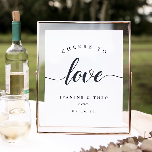 Navy & White Cheers to Love Wedding Sign Poster