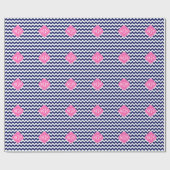 Navy White Chevron Hot Pink Quatrefoil 3 Monogram Cadeaupapier (Vlak)