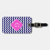 Navy White Chevron Hot Pink Quatrefoil Monogram Bagagelabel (Voorkant horizontaal)