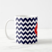 Navy White Chevron Red Quatrefoil 3 Monogram Koffiemok (Links)