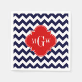 Navy White Chevron Red Quatrefoil 3 Monogram Servetten (Voorkant)