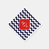 Navy White Chevron Red Quatrefoil 3 Monogram Servetten (Hoek)