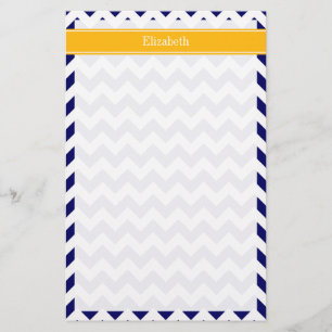 Navy White Chevron ZigZag Goldenrod Name Monogram Briefpapier
