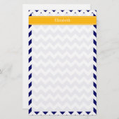 Navy White Chevron ZigZag Goldenrod Name Monogram Briefpapier (Voorkant / Achterkant)
