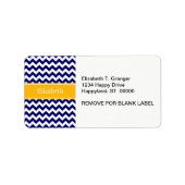 Navy White Chevron ZigZag Goldenrod Name Monogram Etiket (Voorkant)