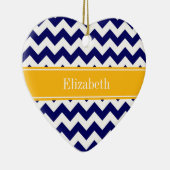 Navy White Chevron ZigZag Goldenrod Name Monogram Keramisch Ornament (Rechts)