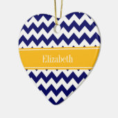 Navy White Chevron ZigZag Goldenrod Name Monogram Keramisch Ornament (Links)