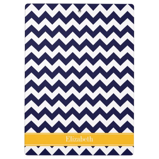 Navy White Chevron ZigZag Goldenrod Name Monogram Klembord (Achterkant)
