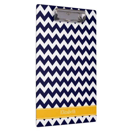 Navy White Chevron ZigZag Goldenrod Name Monogram Klembord (Rechts)