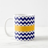Navy White Chevron ZigZag Goldenrod Name Monogram Koffiemok (Links)