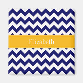 Navy White Chevron ZigZag Goldenrod Name Monogram Magneet (Voorkant)