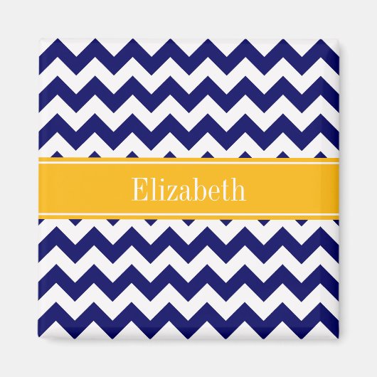 Navy White Chevron ZigZag Goldenrod Name Monogram Magneet (Voorkant)