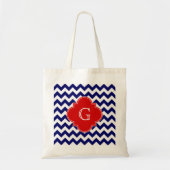 Navy White Chevron ZigZag Red Quatrefoil Monogram Tote Bag (Voorkant)