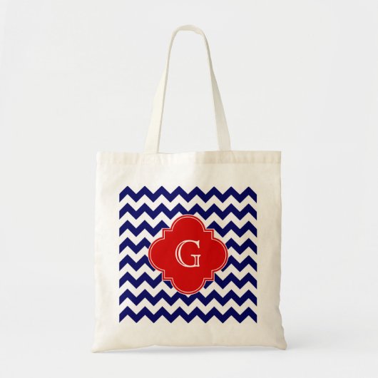 Navy White Chevron ZigZag Red Quatrefoil Monogram Tote Bag (Voorkant)