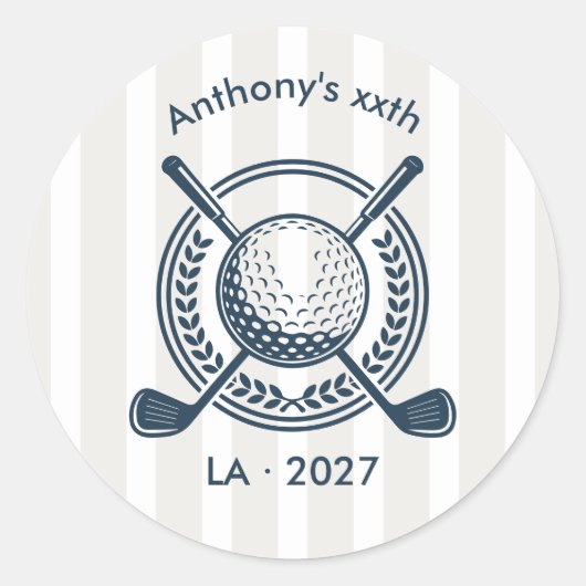 Navy, White & Cloud Dancer Preppy Golf Klassieker Ronde Sticker (Voorkant)
