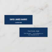 Navy white collegiate afstuderen insert name card contactkaartje (Voorkant / Achterkant)